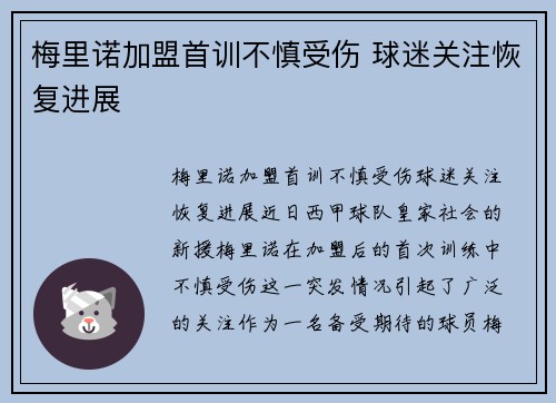 梅里诺加盟首训不慎受伤 球迷关注恢复进展 梅里诺加盟首训不慎受伤 球迷关注恢复进展